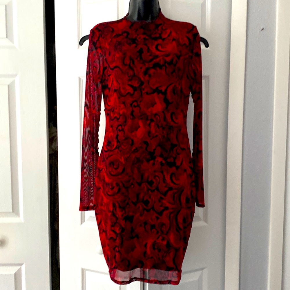 Guess Red and Black sheer mini dress